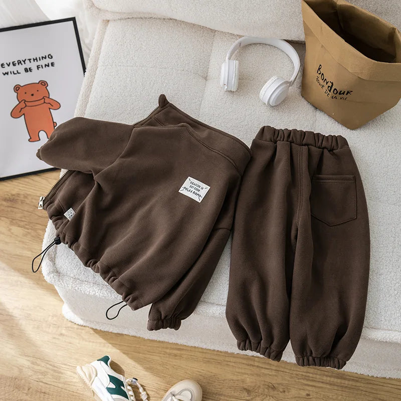 IYEAL Children's Baby Clothing Sets  Winter Fleece Casual 2 PCS Child Sets Sport Suit for Girls Boys Clothes Coat+Pants 1-6 Yrs