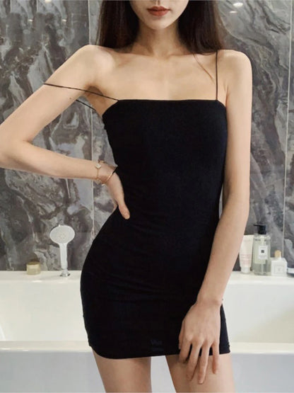 Sexy Solid Sheath Mini Dress Black Halter Sleeveless Club Wear Bodycon  Woman Dress Summer Vestidos Clothes Dresses For Women