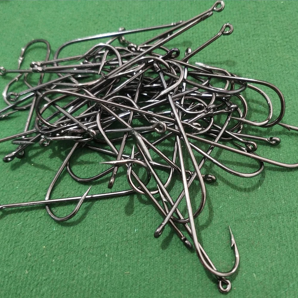 Wifreo 100PCS Aberdeen Long Shank Fish Hook Saltwater Fresh Water Fishing Hooks Sabiki Rig Streamer Fly Hook Size 16 to  2/0 3/0