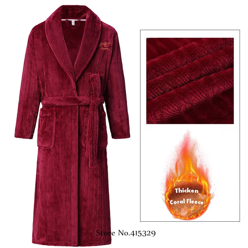 Big Size 3Xl 4Xl Kimono Robe Gown Winter New Men's Homewear Coral Fleece Bathrobe Shower Peignoirs Loose Thicken Nightwear