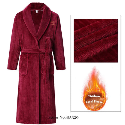 Big Size 3Xl 4Xl Kimono Robe Gown Winter New Men's Homewear Coral Fleece Bathrobe Shower Peignoirs Loose Thicken Nightwear