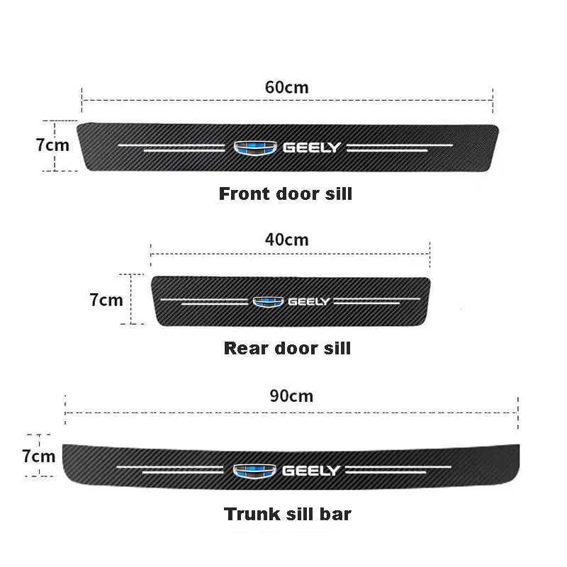Car Door Threshold Scuff Plate For Geely Atlas Coolray Emgrand EC7 EC8 X7 EX7 CK2 CK3 GL GS Carbon Fiber Trunk Bumper Stickers