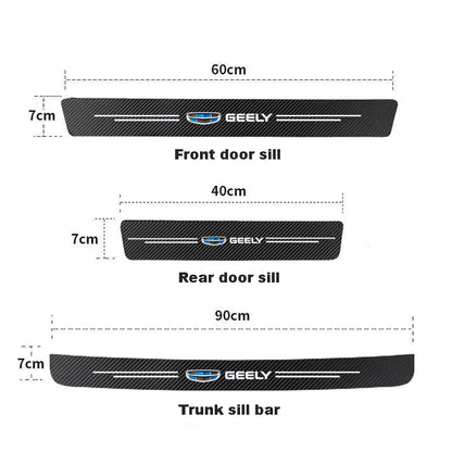 Car Door Threshold Scuff Plate For Geely Atlas Coolray Emgrand EC7 EC8 X7 EX7 CK2 CK3 GL GS Carbon Fiber Trunk Bumper Stickers