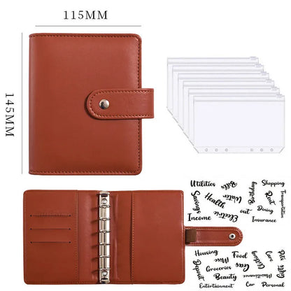 A7 PU Leather Notebook Binder Budget Plan Organizer Binder Cover 6 Binder Pockets And 12 Pcs Expense Budget Sheets Sticker