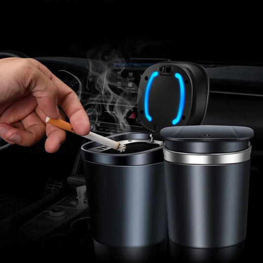 Universal Car Ashtray Portable Automatic Multi-function Button Open Lid Ashtray with LED Light Metal Liner for Car