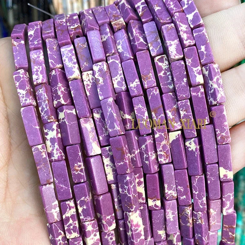 4x13mm Square Natural Stone Light Lavender Chalcedony Loose Spacer Beads for Jewelry Making Diy Bracelet Charms Accessories