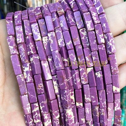 4x13mm Square Natural Stone Light Lavender Chalcedony Loose Spacer Beads for Jewelry Making Diy Bracelet Charms Accessories