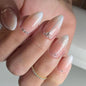 24pcs Black 3D Bow Almond Fake Nails Tips Pearl Love Sequin Design False Nails Art Removable Waterproof Artificial Press on Nail