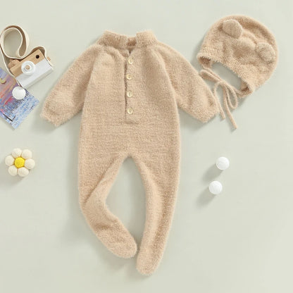 1-24M Baby Boy Girl Bodysuits Outfit Newborn Photography Props Plush Romper with Hat Photography Props
