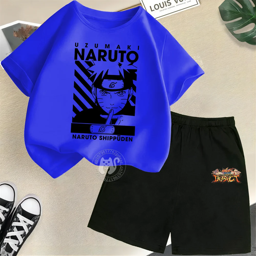 Summer Boys & Girls 100% Cotton T-shirt + Shorts Cartoon Naruto Creative Fashion street casual comfortable kids wear