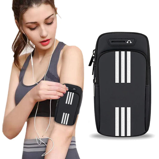 HAISSKY New Reflective Stripe Armband Bag For iPhone 15 14 13 12 Pro Max 15 Plus Elastic Zipper Running Sports Arm Phone Pouch