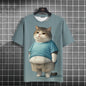 Summer Men's T-Shirt Funny Cat Print Oversized Short Sleeve Man T-Shirt Round Neck Casual Men Women Tee Neutral Clothing 2024