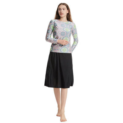 Women Modest Muslim Swimwear Long Sleeve Burkinis Conservative 3pcs Hijab+Tops+Skirt Swimsuits Sunprotected Moslim Zwemkleding