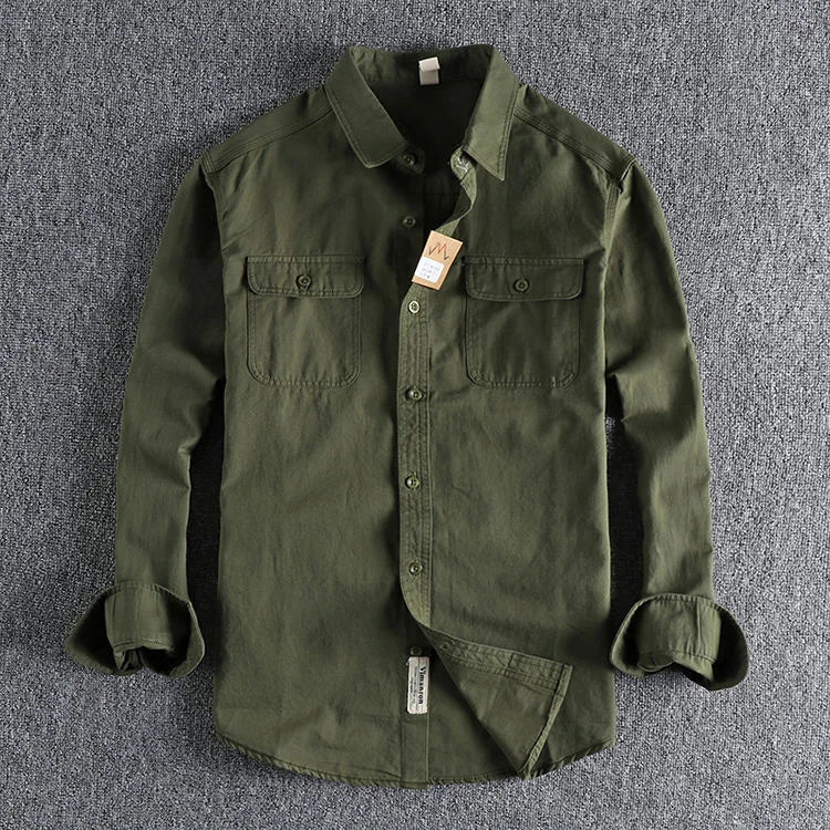 Ameikeji British Style Retro Long Sleeve Shirt Coat Men Spring  Autumn Twill Cotton Versatile Solid Color Male Cargo Work Shirts