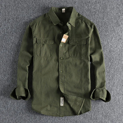 Ameikeji British Style Retro Long Sleeve Shirt Coat Men Spring  Autumn Twill Cotton Versatile Solid Color Male Cargo Work Shirts