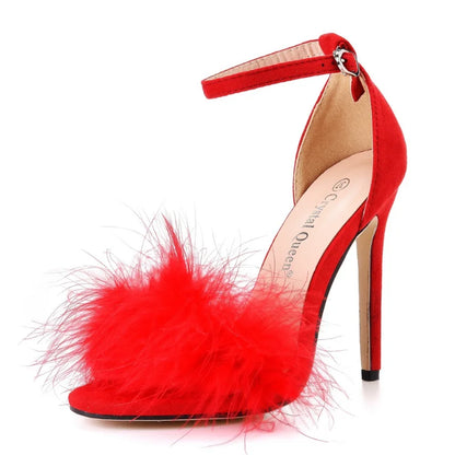 Sexy Feather High Heel Sandals Women's European  American Large 46 Fish Mouth High Heel Sandals Women Shallow Mouth Women's Shoe