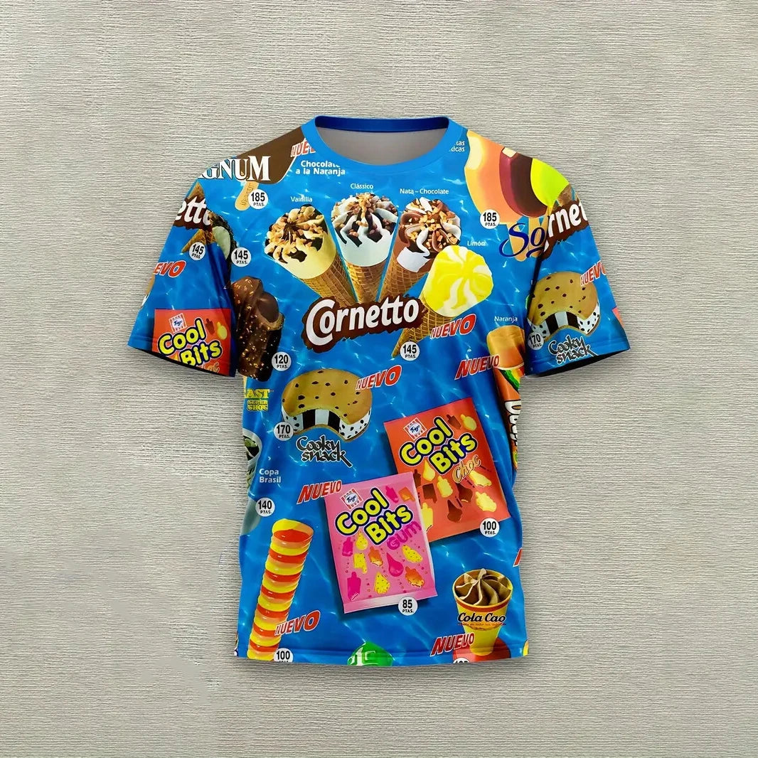 Men's T-Shirt Ice Cream Print Top Summer Short Sleeve 3d T-Shirts Fashion Casual Crew Neck Male Oversized Clothing Pullover