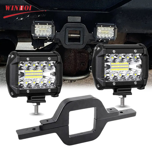 2pcs 4Inch 60W LED Light Bar with Tow Hitch Mounting Brackets Super Bright Car 4x4 Spotlights LED WorK Light for Trucks Offroad