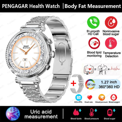 2024 New Women Medical Grade Smart Watch Blood Glucose Uric Acid Blood Lipid Menstrual Health Tester BT Talking smartwatch Women