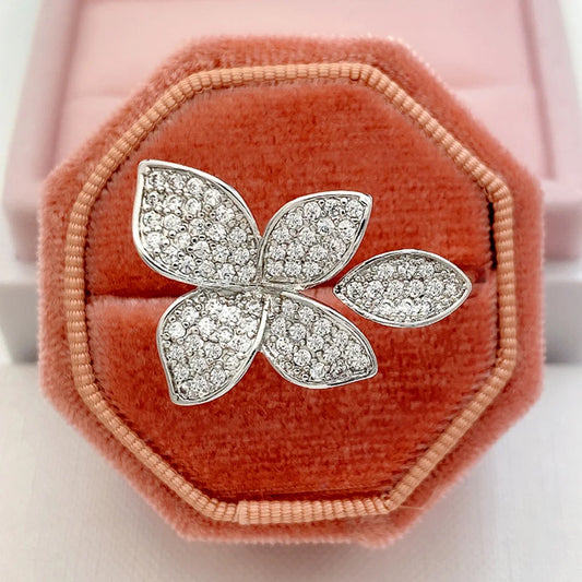 Huitan Gorgeous Leaf/Flower Design Adjustable Opening Rings for Women Paved Bling Cubic Zirconia Fashion Wedding Party Jewelry