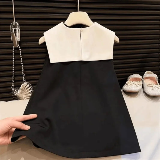 Bear Leader Girls Bow Decoration Cowl Neck Sleeveless Dresses Summer Plain Kids Clothes Korean Version Casual Wear 2 To 7 Years