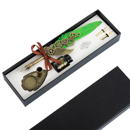 1 Set 0.5mm Quill Pen Ink Set Vintage Steampunk High Quality Gift Feather Dip Pen Set Glittering Signature Quill Pen Ink Set
