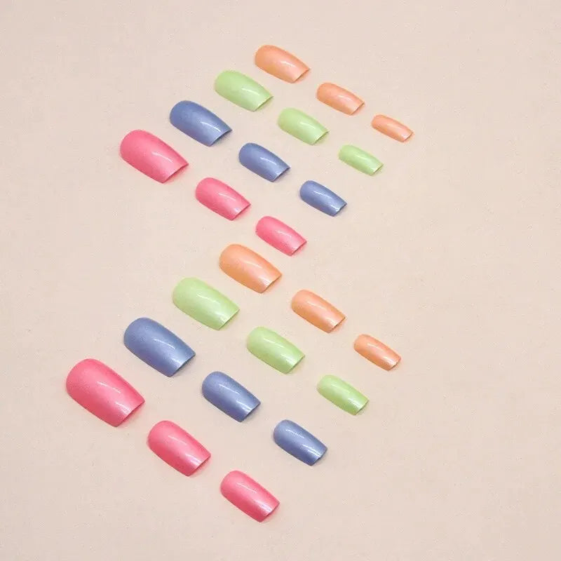 24 PCs Short French Rainbow Nails with 1 Jelly and 1 Nail File