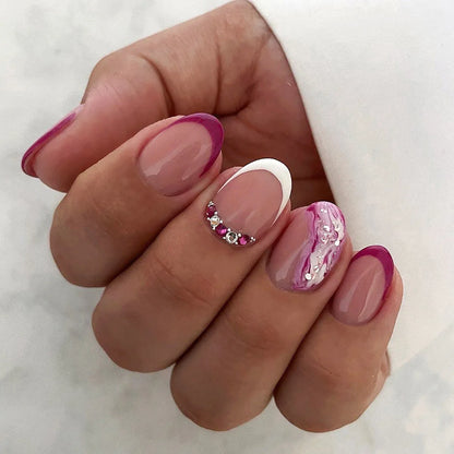 24pcs Black 3D Bow Almond Fake Nails Tips Pearl Love Sequin Design False Nails Art Removable Waterproof Artificial Press on Nail