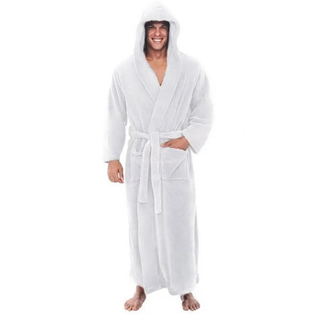 Plush Bathrobe Luxurious Men's Hooded Bathrobe with Adjustable Belt Ultra Soft Absorbent Male Robe with Pockets for Ultimate