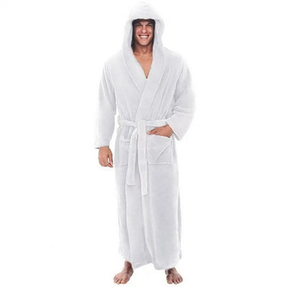 Plush Bathrobe Luxurious Men's Hooded Bathrobe with Adjustable Belt Ultra Soft Absorbent Male Robe with Pockets for Ultimate