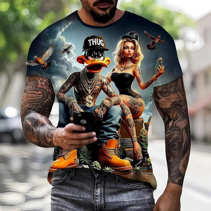 mens summer clothing with 3D printed cartoon duck graphic t shirts round neck short sleeved tees new tops funny t shirt for men