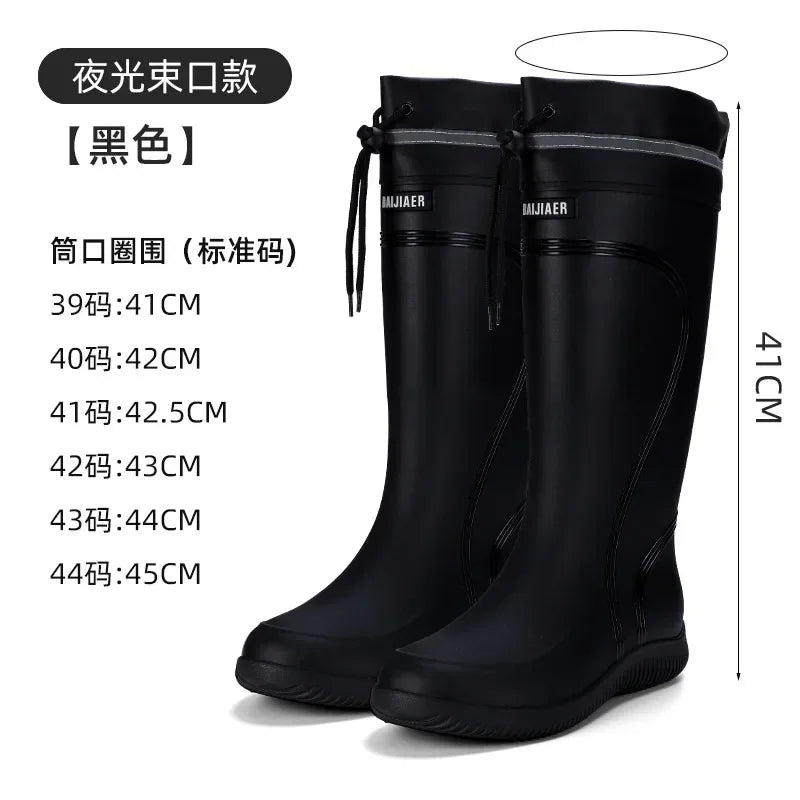Men's Rain Boots Long Tube Water Shoes Non-slip Waterproof Safety Work Shoes Black Red Platform Cotton high-top outer wear