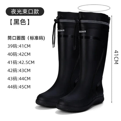 Men's Rain Boots Long Tube Water Shoes Non-slip Waterproof Safety Work Shoes Black Red Platform Cotton high-top outer wear
