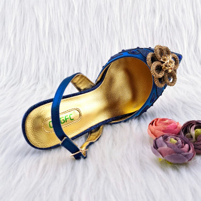 Royal Blue Color Peep Toe Italian Design Women's Shoes and Bag Set for Everyday and Banquet Party Women's Shoes And Bag Set