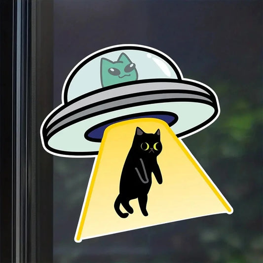 Cat UFO Creative Vinyl Waterproof Decal Sticker For Cars, Laptops, Walls Windows, Bumper