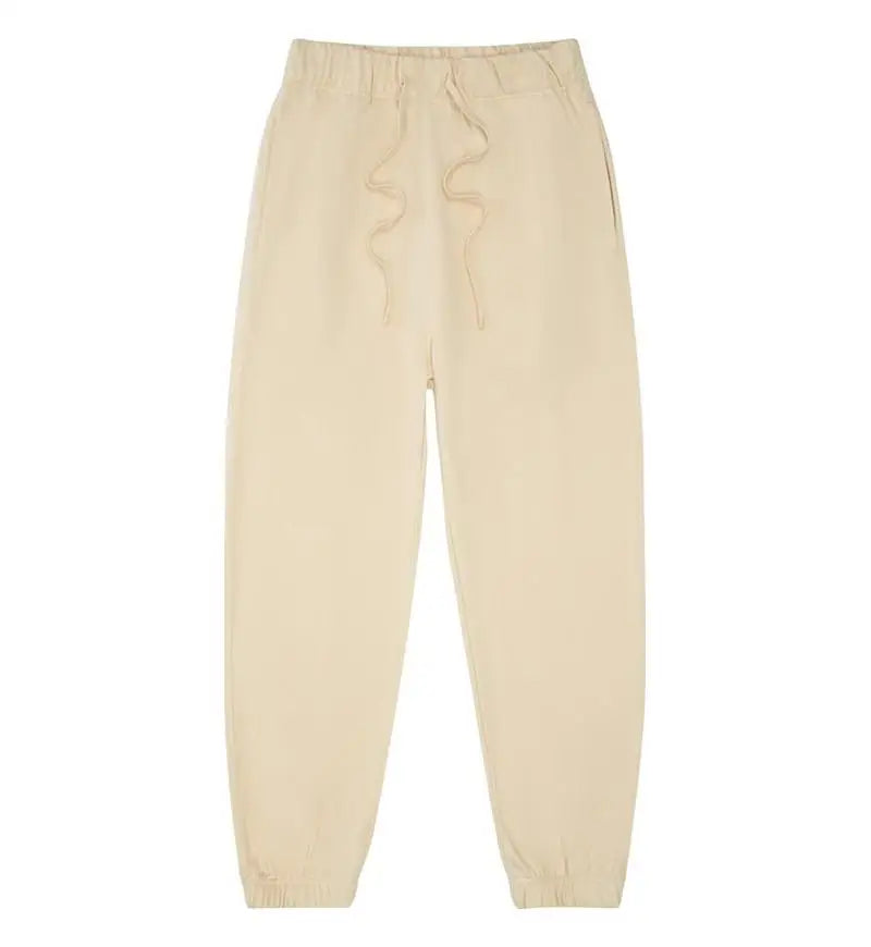 330g Mens 100% Cotton Spring Casual Long Pant French Terry Plain Brown Jogger Sports Trousers Male Flat Unlined Pocket Sweatpant