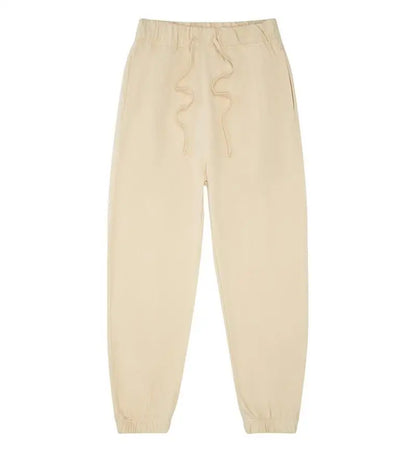 330g Mens 100% Cotton Spring Casual Long Pant French Terry Plain Brown Jogger Sports Trousers Male Flat Unlined Pocket Sweatpant