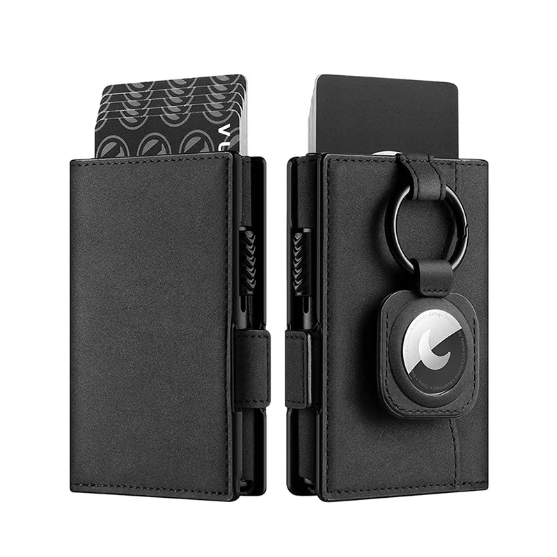 Card Holder Wallet with Airtag Holder Pop Up Leather Wallet RFID Blocking Magnetic Closure for Men