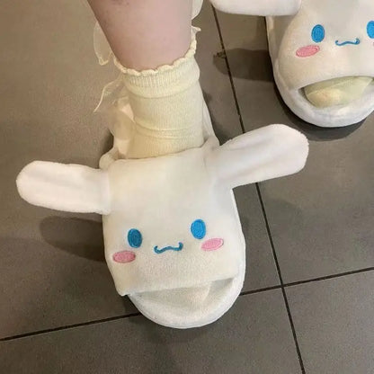 Anime Kuromi Sanrioed Plush Slippers Ears Move Kawaii Cinnamoroll My Melody Cartoon Girl Thicken Warm Home Slippers Funny Gift