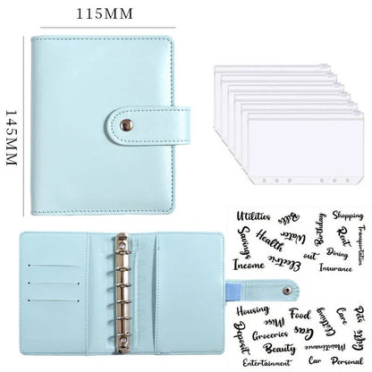 A7 PU Leather Notebook Binder Budget Plan Organizer Binder Cover 6 Binder Pockets And 12 Pcs Expense Budget Sheets Sticker