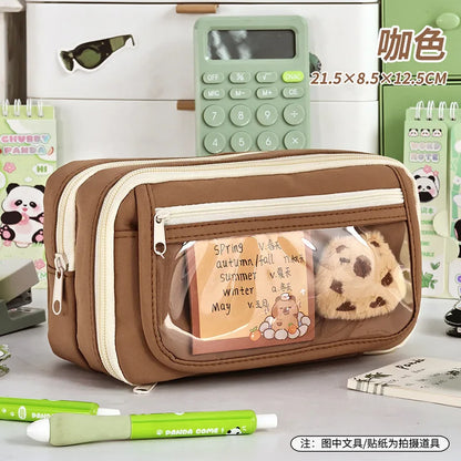 Panda New Nine Layer Large Capacity Transparent Pen Bag Cute Girl Junior High School Student Pencil Case Stationery Bag Storage