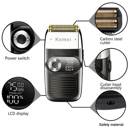 Kemei KM-2026 Men's Electric Shaver Professional Hair Clipper LCD Display Beard Trimmer Hair Trimmer Machine USB Shaver Male