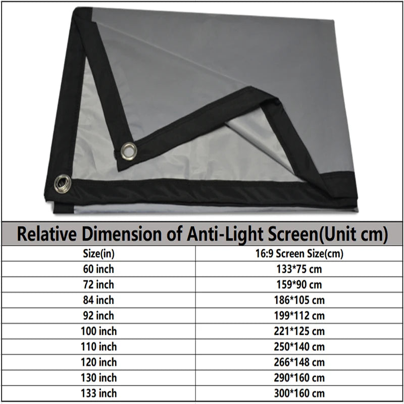 LEJIADA Projector Screen 60-133 Inch Metal Grey Anti-Light 16:9 Portable Black Border With Holes Home Outdoor Projection Screen