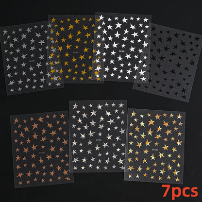 8Pcs Red Heart Nail Stickers 3D Bronzing Silver Gold Heart Shape Star & Moon Metal Totem Nail Slider Self-Adhesive DIY Nail Art*