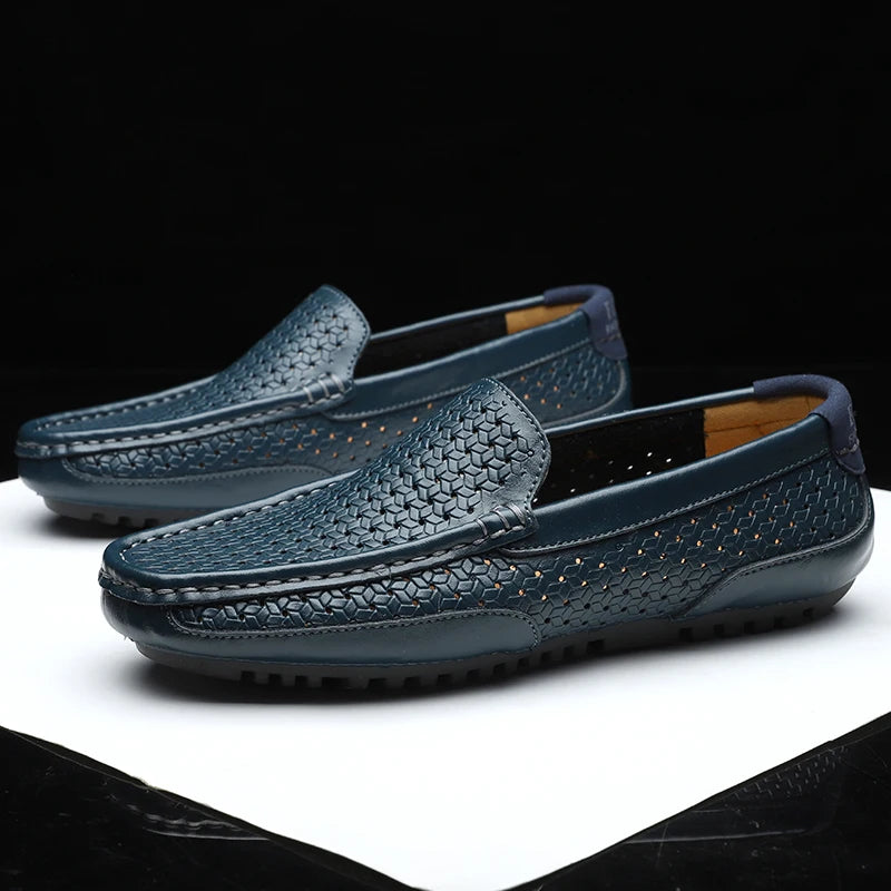 2023 Black Men Shoes Casual Genuine Leather Mens Loafers Moccasins Luxury Brand Italian Breathable Slip on Boat Shoes