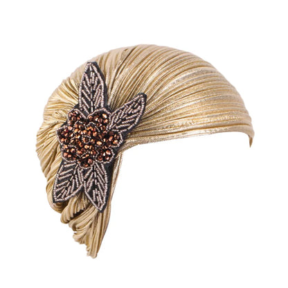 New Women Gold Silver Turban Hats Chemo Bandana Hijab Pleated Indian Cap Turbante Hat Ladies Hair Loss Headscarf Muslim Headwear