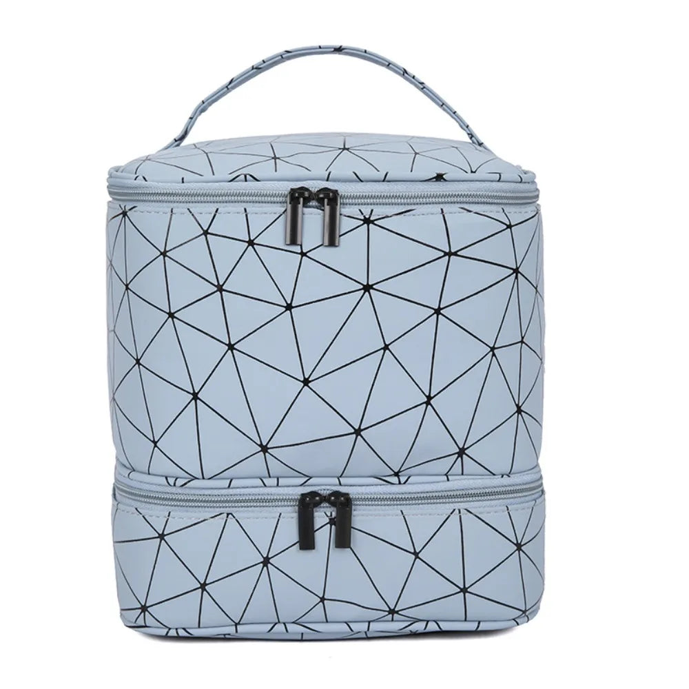 30 Grids PU Nylon Makeup Bag Double Layer Handbag Manicure Bag with Handle Professional Nail Case Travel Cosmetic Organizer Bag