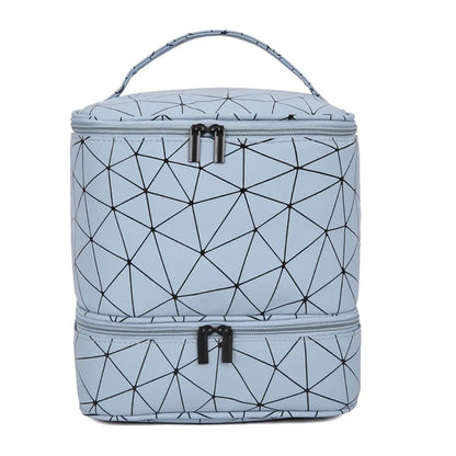 30 Grids PU Nylon Makeup Bag Double Layer Handbag Manicure Bag with Handle Professional Nail Case Travel Cosmetic Organizer Bag