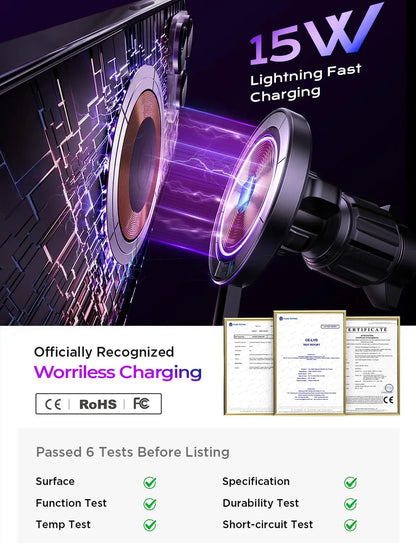 LISEN for 15W MagSafe Car Mount Charger Universal Phone Magnetic Wireless Car Fast Charging Mount Car Accessories for iPhone 15