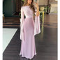 Fashion Satin Solid Robe Dress Women Elegant Batwing Sleeves High Waist Pleats Long Dress Stylish Glass Tulle Slim Evening Dress